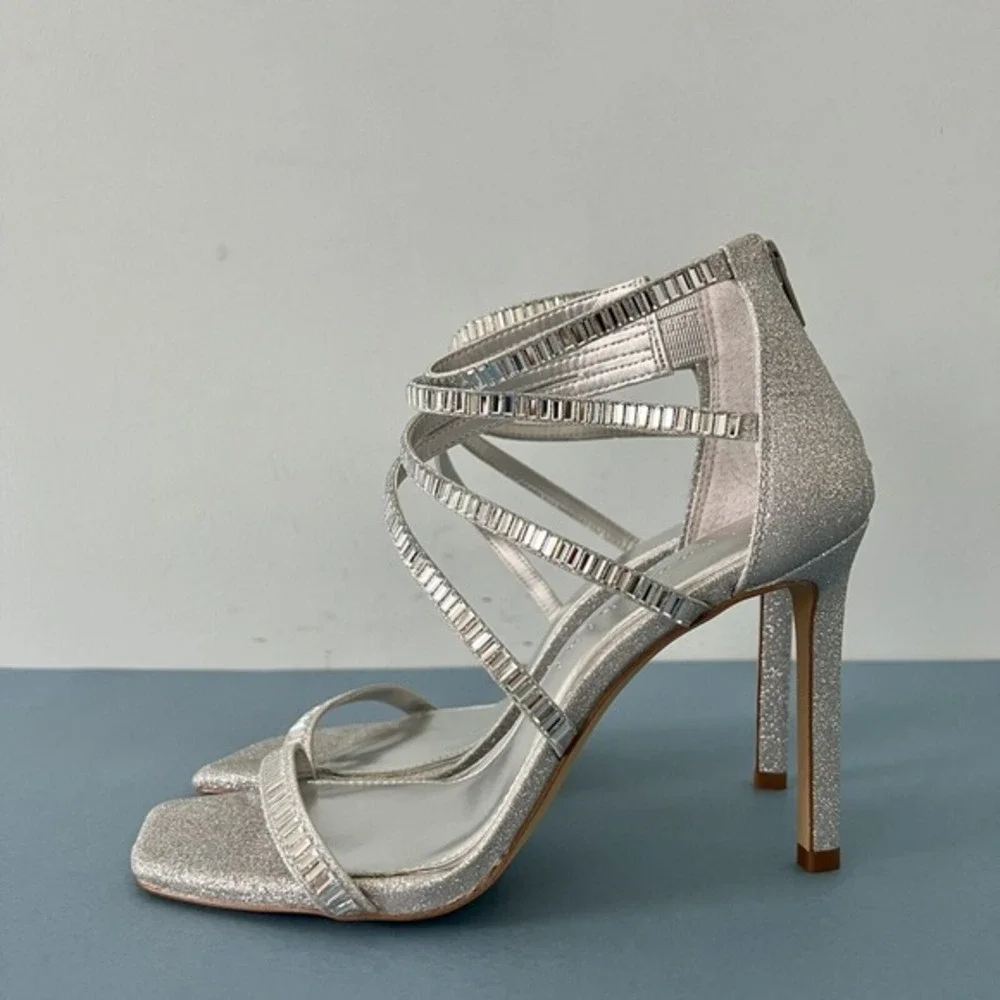 Gianni Bini Shawn Heels Sparkle Embellished Silver Strappy Dress Sandals Size 9